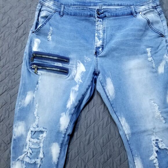 Hengao Jeans Mens 46X32 Blue Slim Straight Leg Medium Wash American Denim - Picture 3 of 11